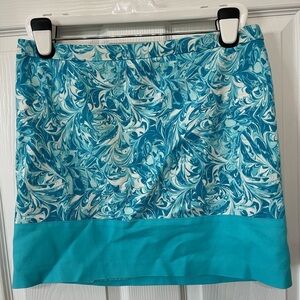 MICHAEL KORS Turquoise Blue Marble watercolor  SWIRL COTTON SKIRT Size 10